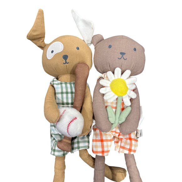 Hearth & Hand With Magnolia Plush Dog & Bear Set Gingham Outfits Soft Cotton For - Picture 4 of 4